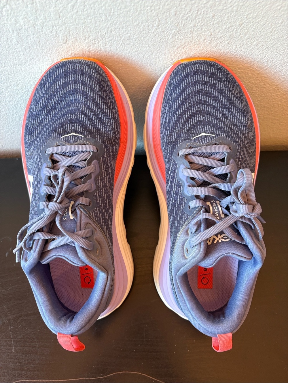 HOKA Women's Gaviota 5 Gray & Coral Running Shoes - Picture 3 of 9